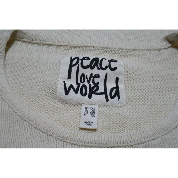 Peace Love World Free People Sweater XXS Oversized Cream Asymmetrical Hem Comfy - Picture 3 of 8